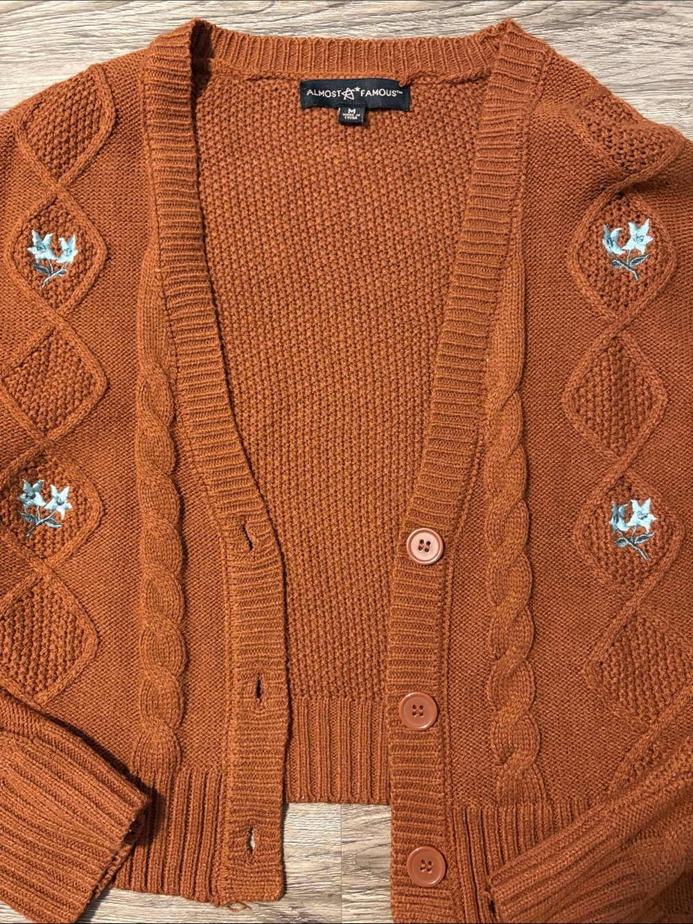 Almost Famous Rust Cable Knit Button-Up Cardigan - Picture 3 of 4